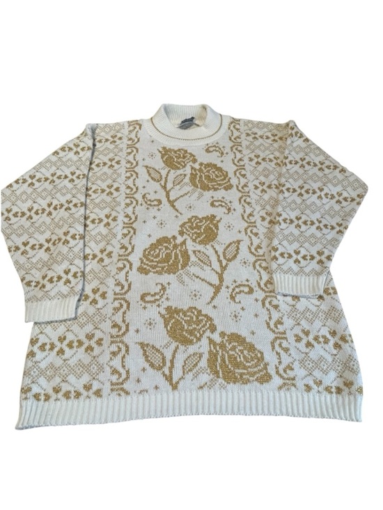 turning point Sweaters - Vintage Gold Floral Sweater Cottagecore 80s 90s USA Womens L